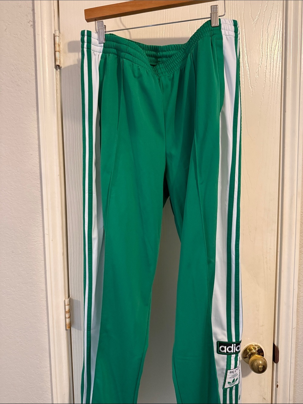adidas unisex Green breakaway track pants with White Side Stripes